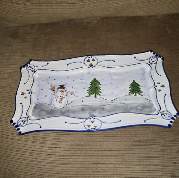 RCCL Handpainted in Portugal Christmas Trees Winter Snowman Ceramic Tray - Picture 2 of 16